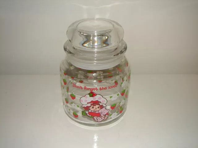 Vintage HTF Rare Strawberry Shortcake Glass Jar Canister Don't Forget the Love