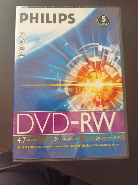 5 x Philips DVD-RW 4,7 GB dati - 120 minuti video (1confezione da 5) nuovi sigillati