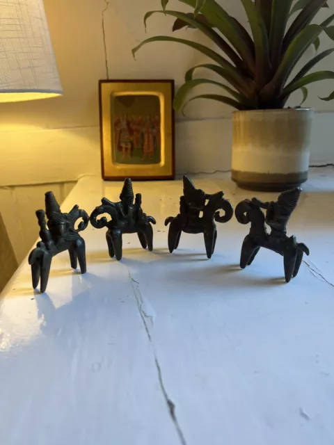 Vintage African Tribal Art Sao Kotoko Bronze Warrior Figure X 4