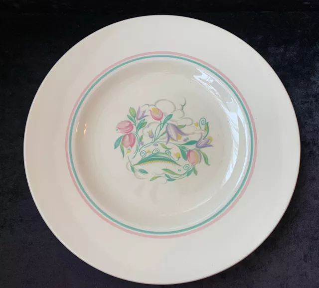 Art Deco Susie Cooper “Dresden Spray” 10” Plate - Pink & Green Stripe