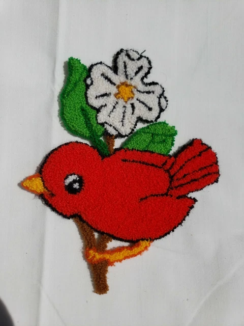 Aplique de colección bordado con aguja punzón de 6,5" rojo flor de pájaro aplique artesanal Usado en excelente condición