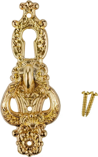 Baroque Style Brass Decorative Ring Pull with Keyhole Cover | 2 1/2" X 5/8" | Ke