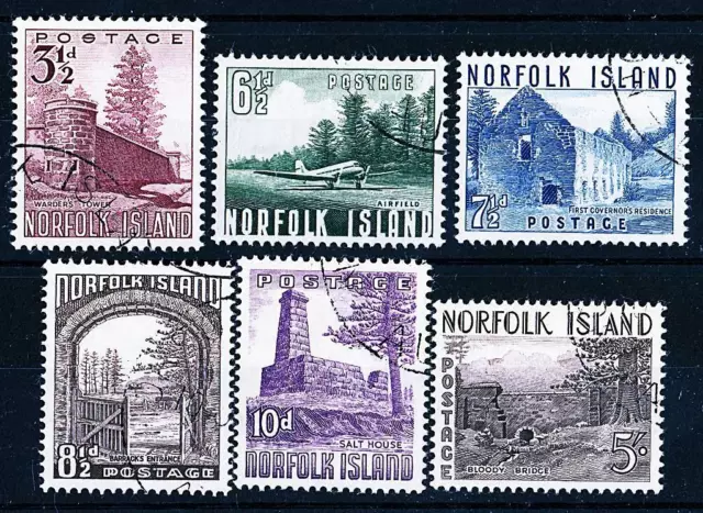 Norfolk 1953 Vues Timbres Ordinaires Sc#13-18 Utilisé Cv $28.75 Ponts, Planes (