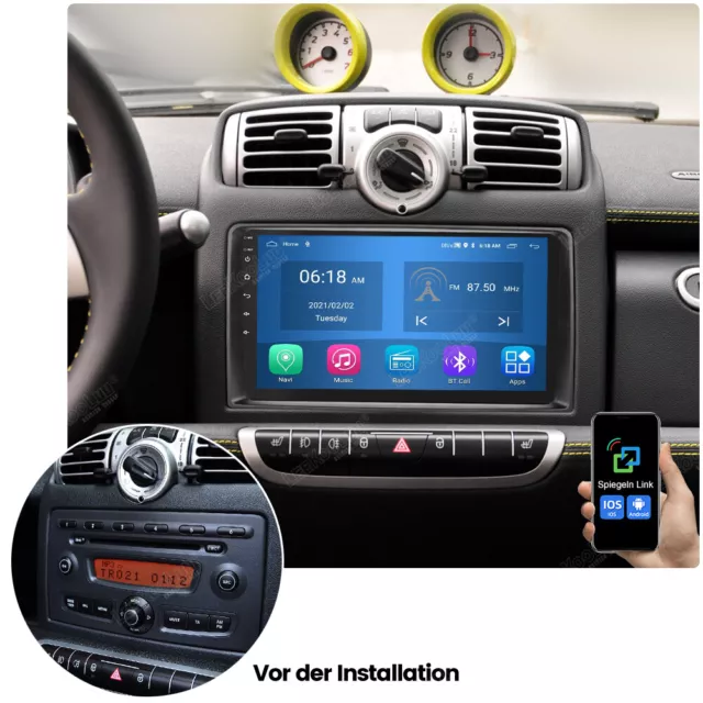 32GB Android 13.0 Autoradio Für Smart Fortwo 451 2005-2010 GPS Navi WIFI FM RDS