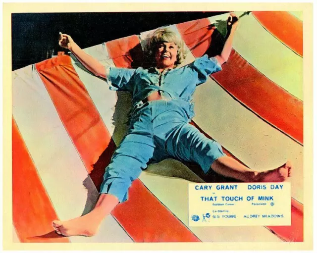 THAT TOUCH OF MINK Original Lobby Card  Doris Day legs spread on sheet 1962