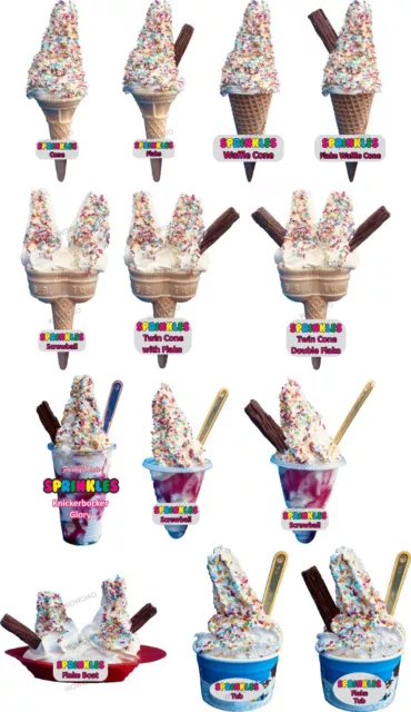 ice cream van sticker Ice Cream Cone Flake Whippy Sprinkles decal see variations