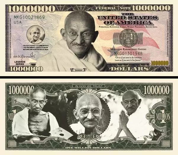 GANDHI - BILLET MILLION DOLLAR US ! Collection PRIX NOBEL PAIX Non Violence INDE