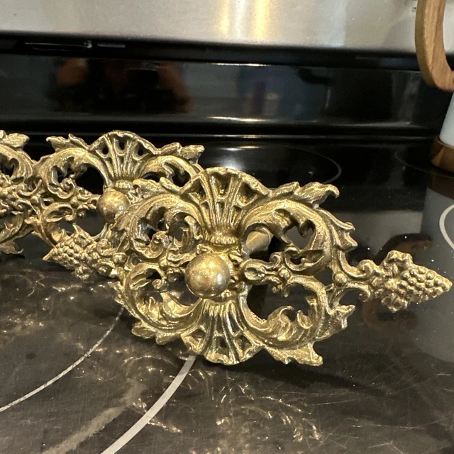 4 Large Antique Heavy Ornate Brass Drapery Curtain Holdback Tieback Screw Mount