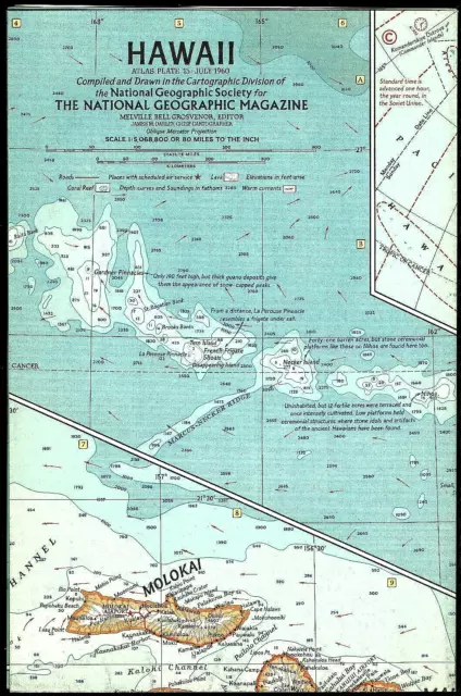 1960-7 July Vintage Map of HAWAII HI National Geographic Society - EUC - A3+