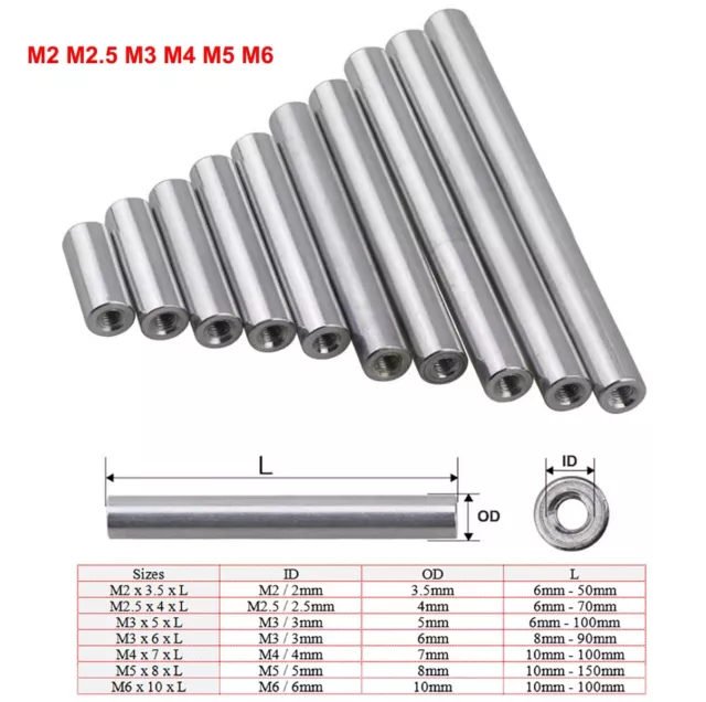 M2/2.5/3/4/5/6 Aluminum Round Threaded Sleeve Standoff Pillar Long Nut Connector