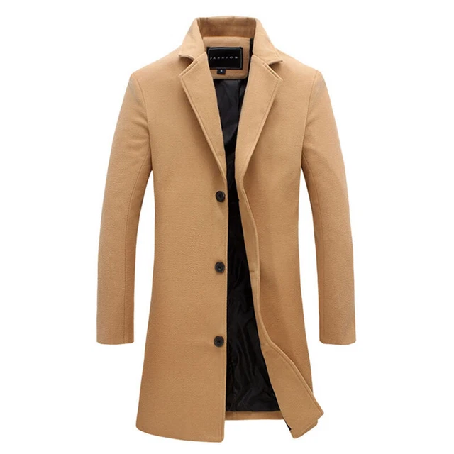 Men's Winter Trench Coat Long Jacket Lapel Neck Outwear Single Breasted Overcoat 4