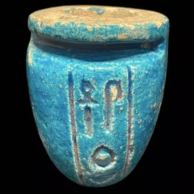 RARE ANCIENT EGYPTIAN FAIENCE GLAZED HIEROGLYPHIC VESSEL, 664 - 332bc (21)