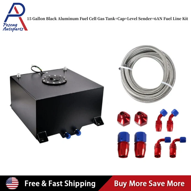 15 GALLON ALUMINUM Fuel Cell Gas Tank+cap+level Sender+steel Fuel Line