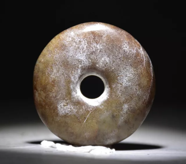 1.8" Old Chinese Hongshan Culture Jade Carved Round Yu bi Statue Pendant