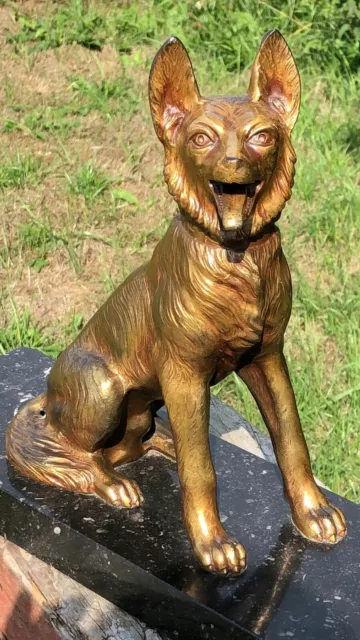 Beautiful Vintage Art Deco Spelter Brass? German Shepherd Dog On Marble Base C1 2