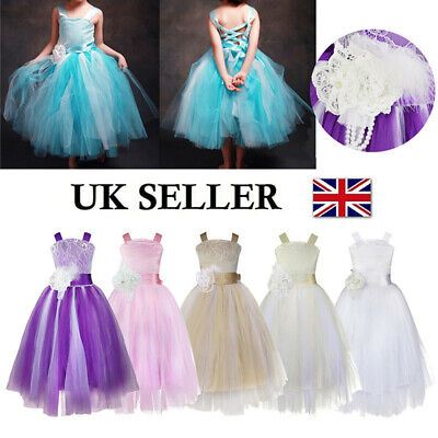 Flower Girl Dress Kid Princess Pageant Wedding Bridesmaid Formal Lace Up Dresses
