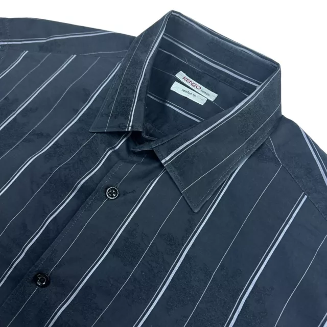 KENZO MEN'S LONG Sleeve Comfort FCotton Dress Shirt Black Stripe • Size ...