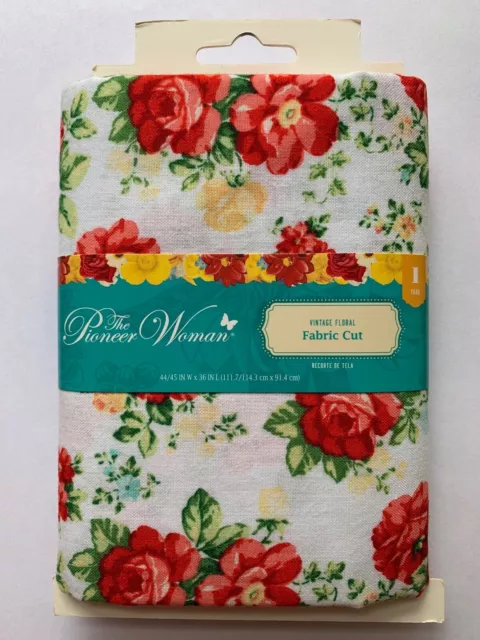 The Pioneer Woman 44 inch x 1 Yard Cotton Sweet Rose Floral Fabric Precut, White