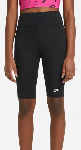Pantaloncini da bici Nike 9 pollici neri per ragazze anziane taglia M NUOVI DI ZECCA