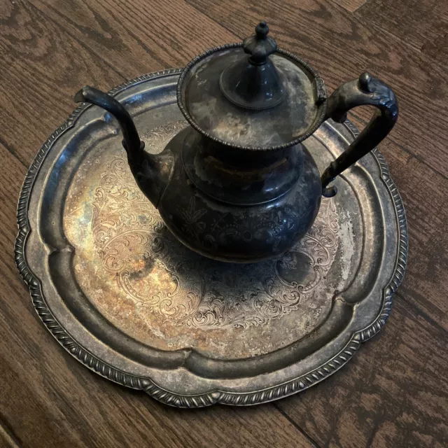 Vintage msc quadruple silver plate Tray And American Silver Co Tea Pot