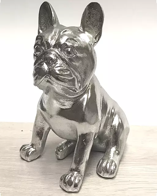 Silver Art sitting French Bulldog figure ornament decoration Frenchie lover gift