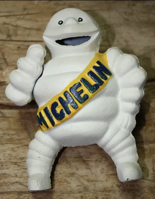 Cast Iron MICHELIN MAN Cave SIGN DISPLAY DOORSTOP PAPERWEIGHT Coin Bank Gas Oil