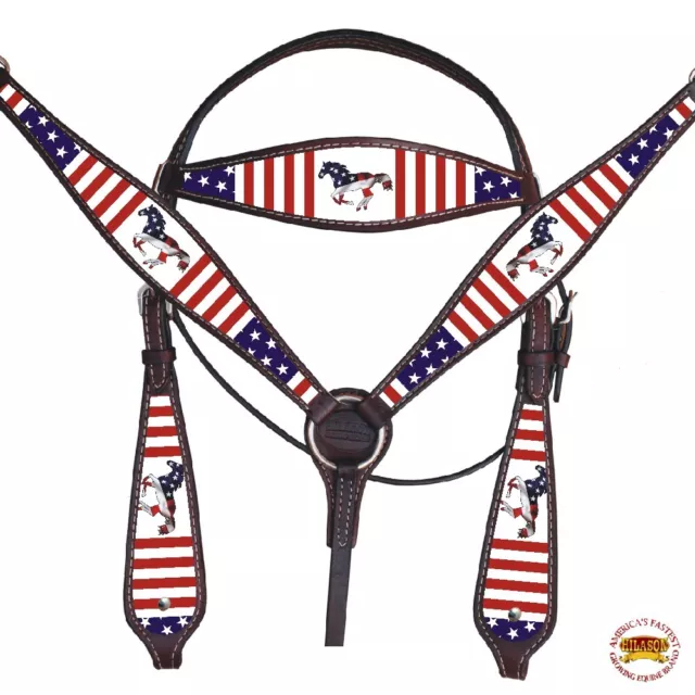 35BH Cuello de Pecho de Caballo Occidental Cuero Americano Hilasón Bandera de EE. UU.