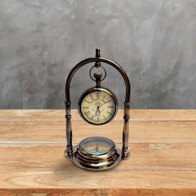 Nautical Ship Table Clock Desk Clock Maritime Compass with Antique Hanging Watch
