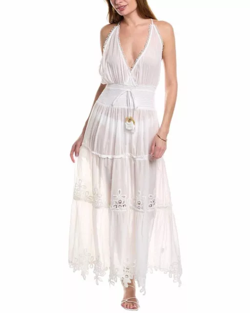 Ramy Brook Francisca White Sleeveless Smoked Waist Maxi Dress Size M $325