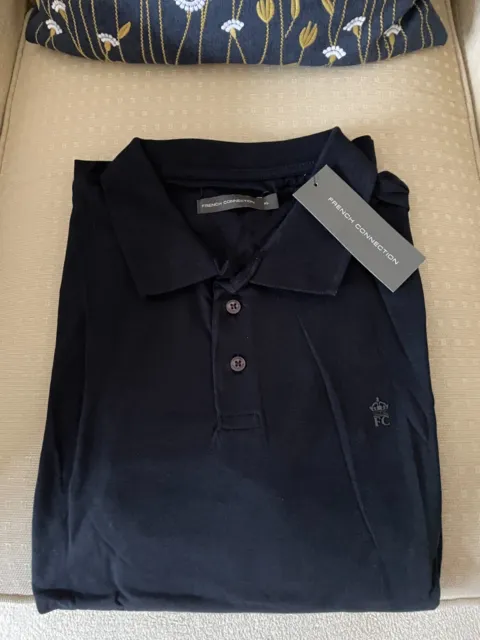 New Bnwt French Connection Mens Polo Shirt Long Sleeved Size Xl Navy Top