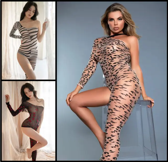 Zebra Leopard Star Print Underwear Sleepwear Sexy Lingerie Dress Bodystocking