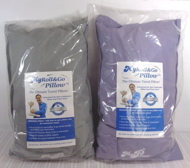 New - My Pillow Roll & Go Travel Pillow + Pillowcase Airplane Car Camping Lumbar