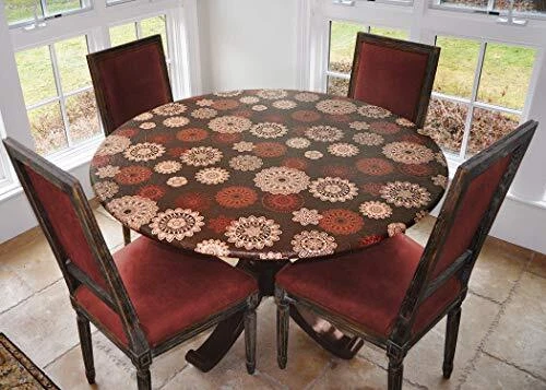 Elastic Fitted Table Cover - Medallion - Large Round - Fits Tables up...
