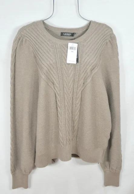 Lauren Ralph Lauren Women's Sweater 1X Cable Knit Brown Heather Top $145 NWT