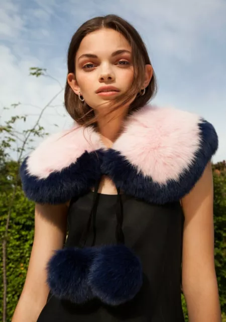 BNWT Stunning Charlotte Simone Designer Pink & Black Pom Pom Faux Fur Scarf