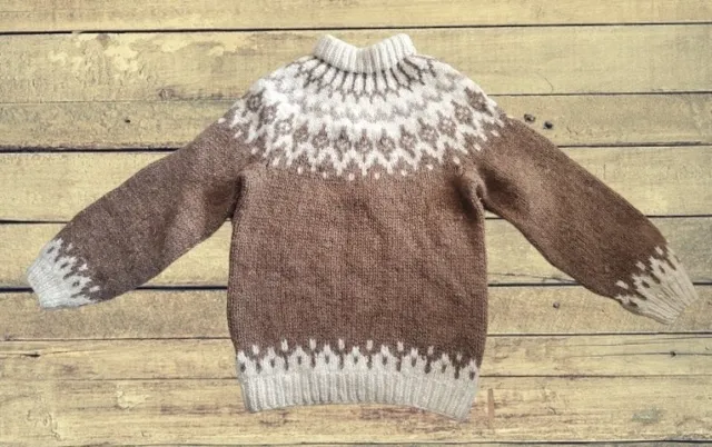 Lopapeysa Handmade Icelandic Wool Sweater Brown White Unisex Child(?) Fair Aisle