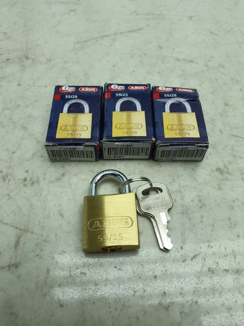3PK ABUS 55/25 Keyed Alike Padlock, 15/32 in, Rectangle, Gold