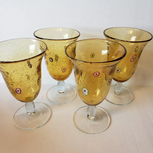 Artland Glass Amber Bubble Color Designs Water /Wine Glass Mexican Blown Glass