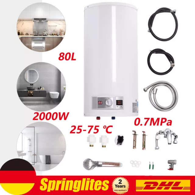 80L Elektrischer Warmwasserspeicher Boiler Wasserbereiter Gerät + Duschset DHL