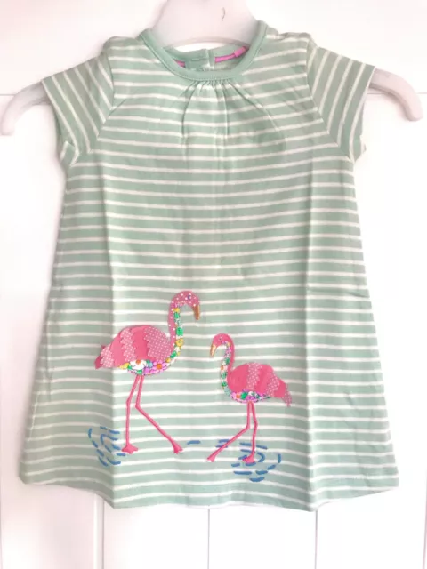 New Baby MINI BODEN Size 6 - 12 MONTHS Duck Egg Flamingo Applique Tunic Top