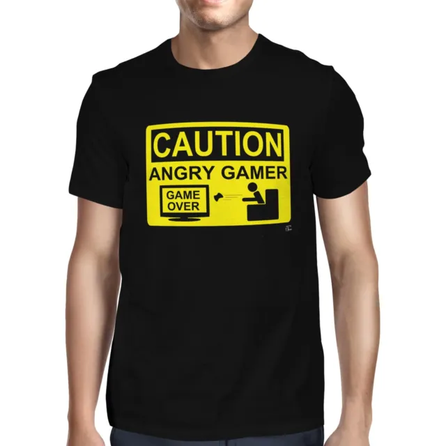 1Tee Mens Caution Angry Gamer T-Shirt
