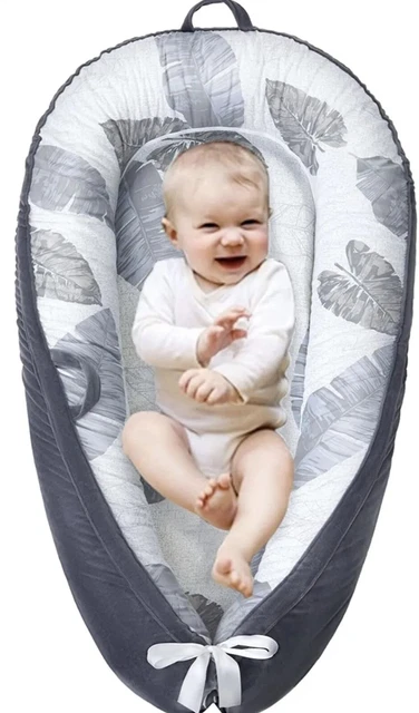Mamibaby Gray Leave Baby Lounger Baby Nest 100% Breathable Soft Portable