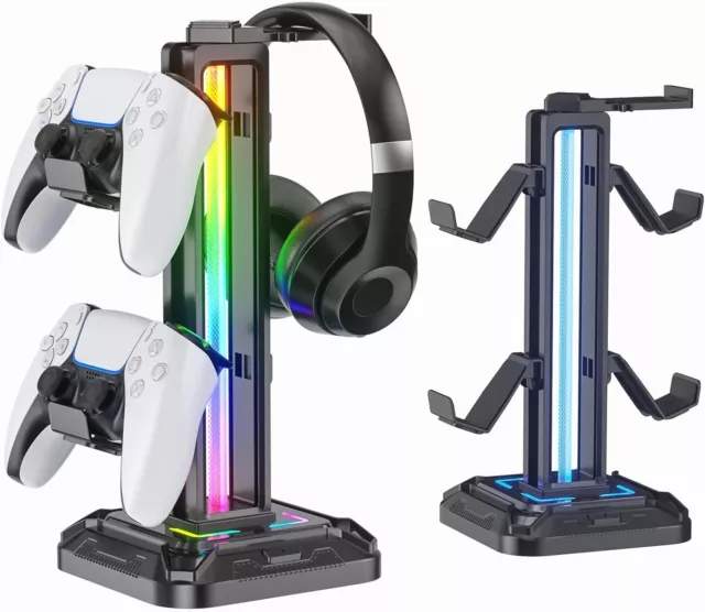 KDD RGB Headset Stand with 9 Light Modes Gaming Controller Holder for Desk-Au