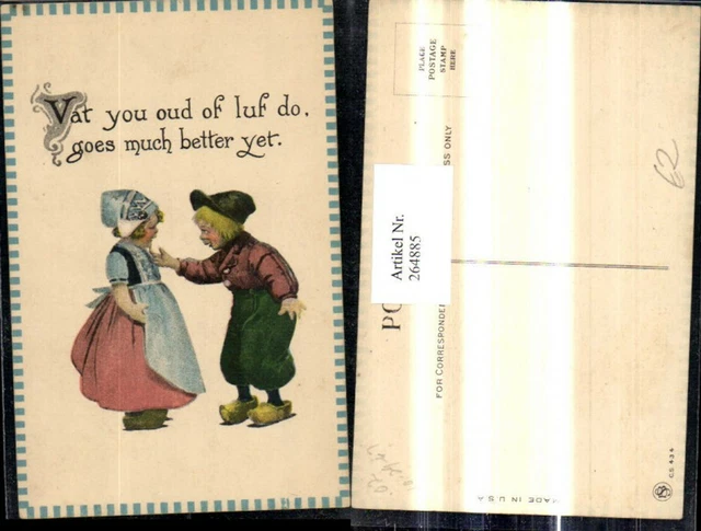 264885,KÜNSTLER AK KINDER Holländischer Typ Tracht Spruch Text EUR 2,00