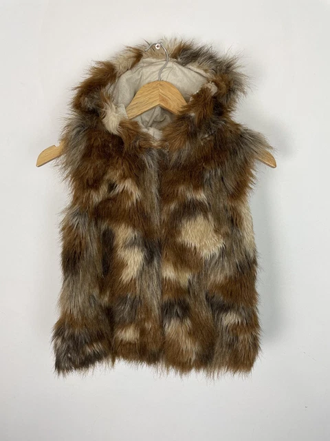 Giacca gilet con cappuccio in pelliccia sintetica Kids NEXT marrone ragazze UK taglia 11 anni