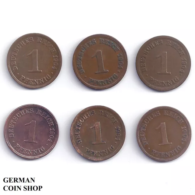 Set großer Adler 1 Pfennig 1904 A D E F G J - Kaiserreich Kupfer