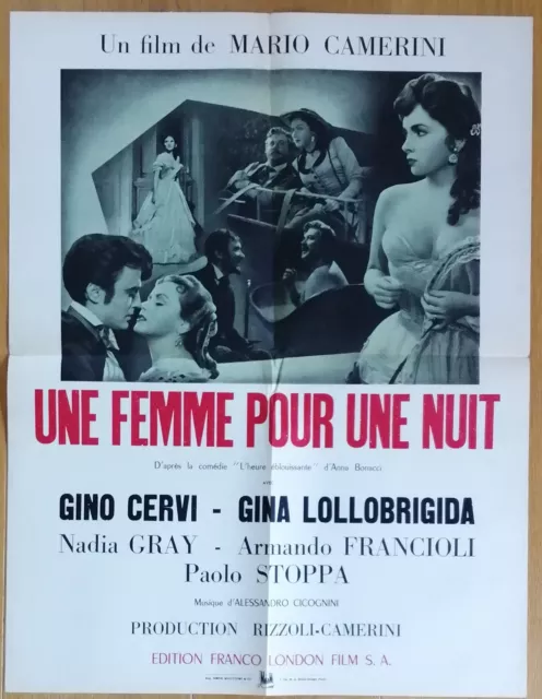 FEMME POUR UNE NUIT gina lollobrigida affiche cinema originale 64x51 cm '52