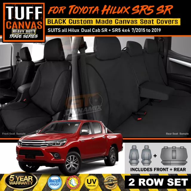 TUFF HD TRADE Canvas Seat Covers for Hilux SR5 SR 2ROW GUN126R 7/2015-2024 BLACK