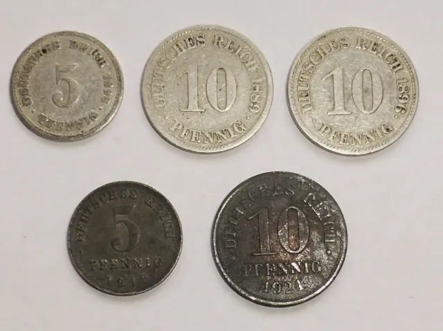 5 & 10 Pfennig 1889, 1896, 1898, 1918, 1921 Deutsches Reich German Empire Coins