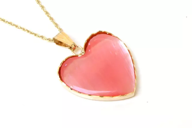 9ct Gold Pink Mother of Pearl Heart Pendant and Chain Made in UK Gift Boxed